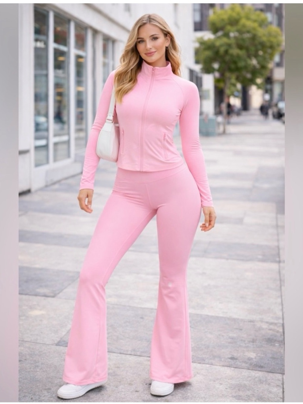 High-Waist Pink Flared Track Pants & Zip Jacket Set NWOT large